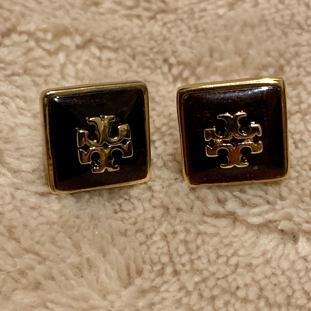 Tory Burch Gold Resin Square Tortoise Earrings